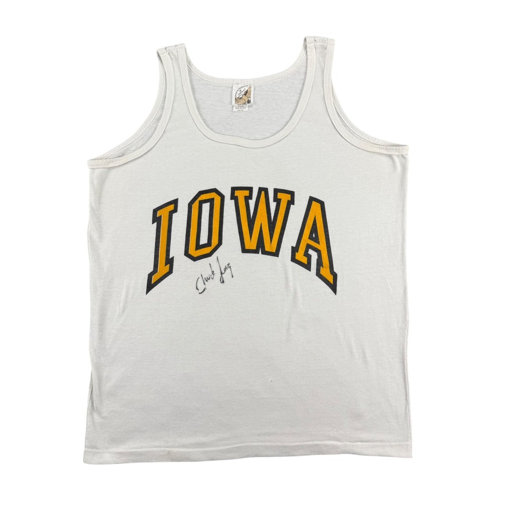 Vintage 80s Iowa Hawkeyes Tank Top Chuck Long Signed Signed USA Made Large